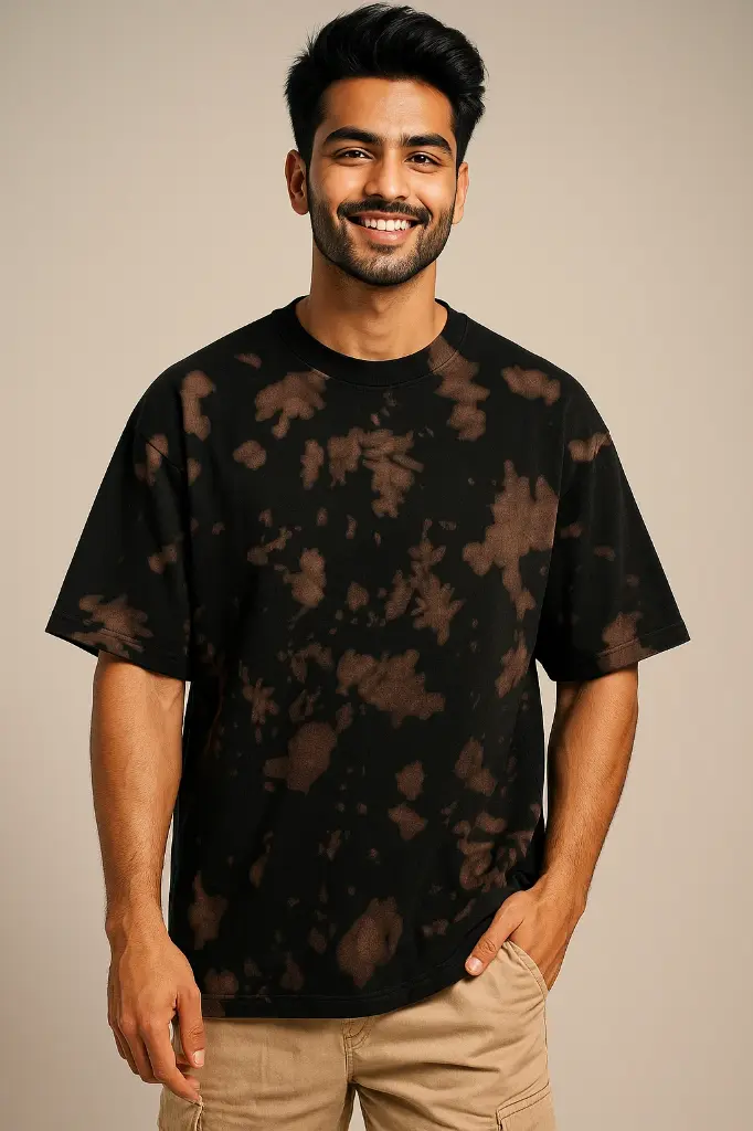 Oversized Brown Black Tie-Dye T-Shirt 
